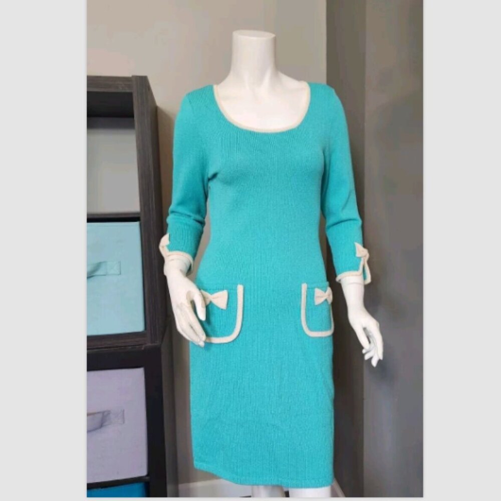 Vtg Jennifer Roberts Knit Bracelet Sleeve Bows Dress - Picture 6 of 11